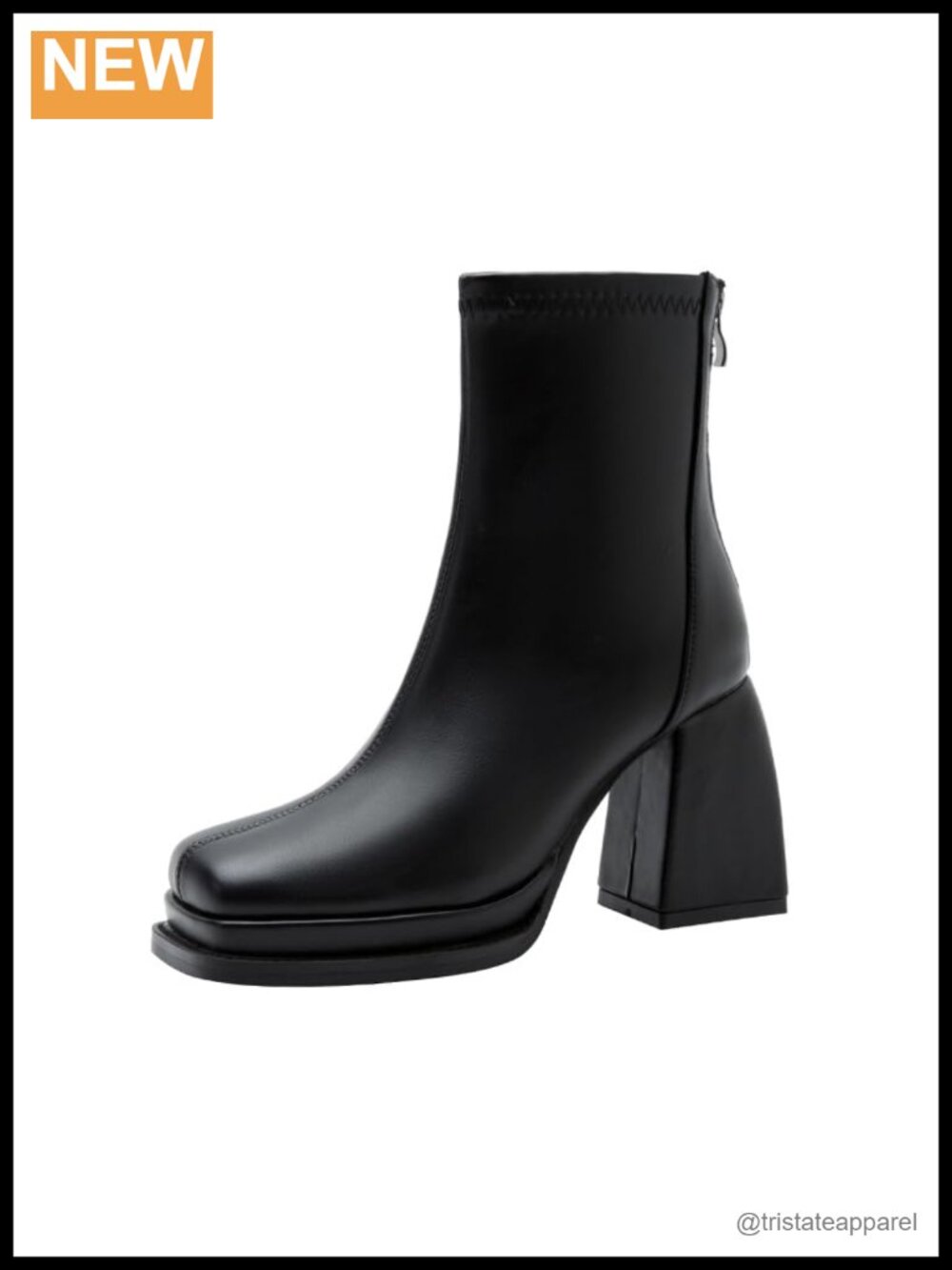 Women's Ankle Boots Faux Leather Block Heel Platform Square Toe